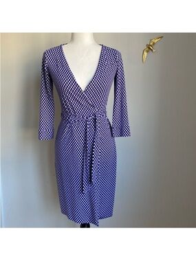 Diane Von Furstenberg Purple Geometric Wrap Midi Dress
